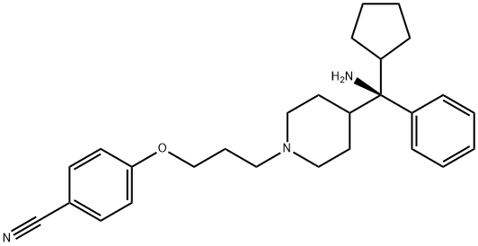 4-[3-[4-[(R)-amino-cyclopentyl-phenylmethyl]piperidin-1-yl]propoxy]benzonitrile 結(jié)構(gòu)式