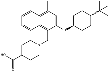 1-((2-((1r,4r)-4-tert-butylcyclohexyloxy)-4-methylnaphthalen-1-yl)methyl)piperidine-4-carboxylic acid Struktur