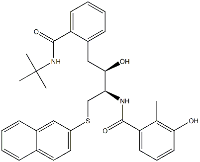 Benzamide,N-[(1R,2R)-3-[2-[[(1,1-dimethylethyl)amino]carbonyl]phenyl]-2-hydroxy-1-[(2-naphthalenylthio)methyl]propyl]-3-hydroxy-2-methyl- Struktur