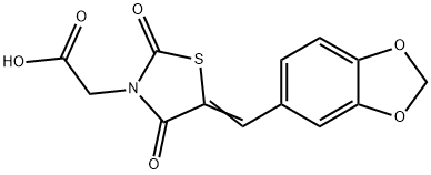 (Z)-2-(5-(benzo[d][1,3]dioxol-5-ylmethylene)-2,4-dioxothiazolidin-3-yl)acetic acid Struktur