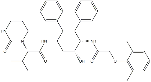 (2S)-N-[(2S,4R,5S)-5-[[2-(2,6-dimethylphenoxy)acetyl]amino]-4-hydroxy-1,6-diphenylhexan-2-yl]-3-methyl-2-(2-oxo-1,3-diazinan-1-yl)butanamide Struktur