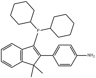 4-[3-(dicyclohexylphosphino)-1,1-dimethyl-1H-inden-2-yl]Benzenamine Struktur