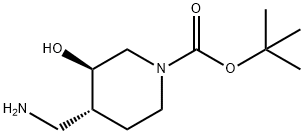 tert-Butyl (3R,4R)-4-(aminomethyl)-3-hydroxypiperidine-1-carboxylate Struktur