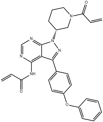 N-[1-[(3R)-1-(1-oxo-2-propen-1-yl)-3-piperidinyl]-3-(4-phenoxyphenyl)-1H-pyrazolo[3,4-d]pyrimidin-4-yl]- 2-Propenamide Struktur