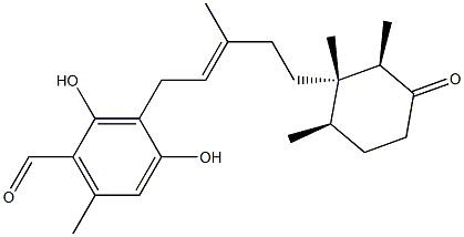 Benzaldehyde,2,4-dihydroxy-6-methyl-3-[(2E)-3-methyl-5-[(1S,2R,6R)-1,2,6-trimethyl-3-oxocyclohexyl]-2-penten-1-yl]- Struktur