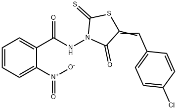 (Z)-N-(5-(4-chlorobenzylidene)-4-oxo-2-thioxothiazolidin-3-yl)-2-nitrobenzamide Struktur