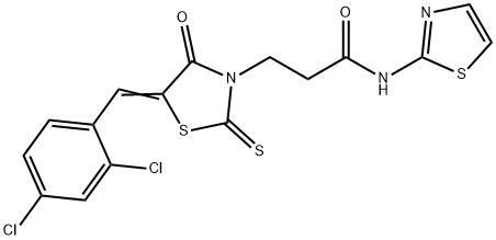 (Z)-3-(5-(2,4-dichlorobenzylidene)-4-oxo-2-thioxothiazolidin-3-yl)-N-(thiazol-2-yl)propanamide Struktur