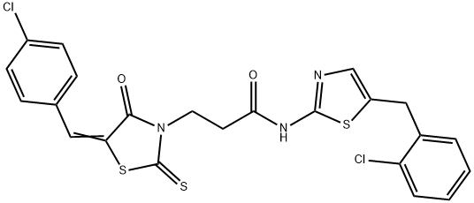 (Z)-N-(5-(2-chlorobenzyl)thiazol-2-yl)-3-(5-(4-chlorobenzylidene)-4-oxo-2-thioxothiazolidin-3-yl)propanamide Struktur