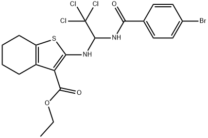 ethyl 2-((1-(4-bromobenzamido)-2,2,2-trichloroethyl)amino)-4,5,6,7-tetrahydrobenzo[b]thiophene-3-carboxylate Struktur