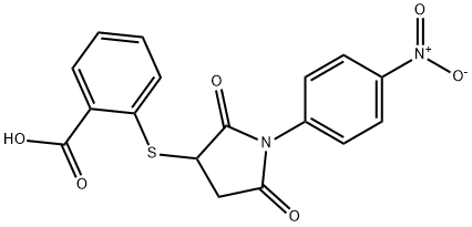 2-((1-(4-nitrophenyl)-2,5-dioxopyrrolidin-3-yl)thio)benzoic acid Struktur