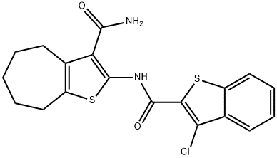 2-[(3-chloro-1-benzothiophene-2-carbonyl)amino]-5,6,7,8-tetrahydro-4H-cyclohepta[b]thiophene-3-carboxamide Struktur