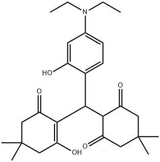 2-[[4-(diethylamino)-2-hydroxyphenyl](2-hydroxy-4,4-dimethyl-6-oxo-1-cyclohexen-1-yl)methyl]-5,5-dimethyl-1,3-cyclohexanedion Struktur