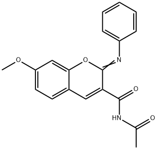 (Z)-N-acetyl-7-methoxy-2-(phenylimino)-2H-chromene-3-carboxamide Struktur