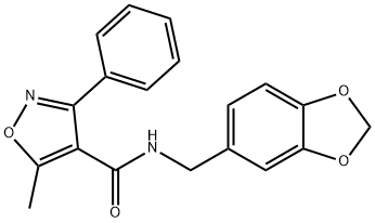 N-(1,3-benzodioxol-5-ylmethyl)-5-methyl-3-phenyl-1,2-oxazole-4-carboxamide Struktur