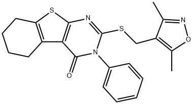 2-(((3,5-dimethylisoxazol-4-yl)methyl)thio)-3-phenyl-5,6,7,8-tetrahydrobenzo[4,5]thieno[2,3-d]pyrimidin-4(3H)-one Struktur