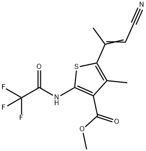 methyl 5-(2-cyano-1-methylvinyl)-4-methyl-2-[(trifluoroacetyl)amino]-3-thiophenecarboxylate Struktur