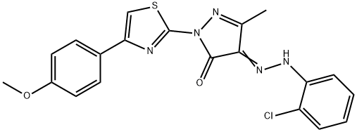 4-[(2-chlorophenyl)hydrazono]-2-[4-(4-methoxyphenyl)-1,3-thiazol-2-yl]-5-methyl-2,4-dihydro-3H-pyrazol-3-one Struktur