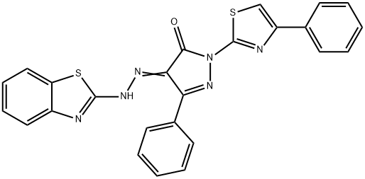 4-(1,3-benzothiazol-2-ylhydrazono)-5-phenyl-2-(4-phenyl-1,3-thiazol-2-yl)-2,4-dihydro-3H-pyrazol-3-one Struktur