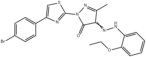 2-[4-(4-bromophenyl)-1,3-thiazol-2-yl]-4-[(2-ethoxyphenyl)hydrazono]-5-methyl-2,4-dihydro-3H-pyrazol-3-one Struktur