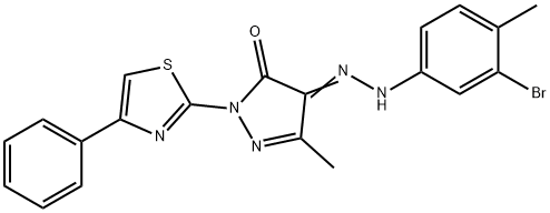 4-[(3-bromo-4-methylphenyl)hydrazono]-5-methyl-2-(4-phenyl-1,3-thiazol-2-yl)-2,4-dihydro-3H-pyrazol-3-one Struktur