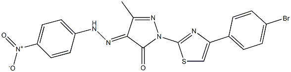 2-[4-(4-bromophenyl)-1,3-thiazol-2-yl]-5-methyl-4-[(4-nitrophenyl)hydrazono]-2,4-dihydro-3H-pyrazol-3-one Struktur