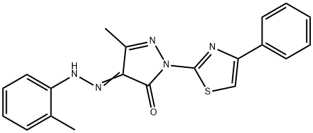 5-methyl-4-[(2-methylphenyl)hydrazono]-2-(4-phenyl-1,3-thiazol-2-yl)-2,4-dihydro-3H-pyrazol-3-one Struktur