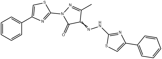 5-methyl-2-(4-phenyl-1,3-thiazol-2-yl)-4-[(4-phenyl-1,3-thiazol-2-yl)hydrazono]-2,4-dihydro-3H-pyrazol-3-one Struktur