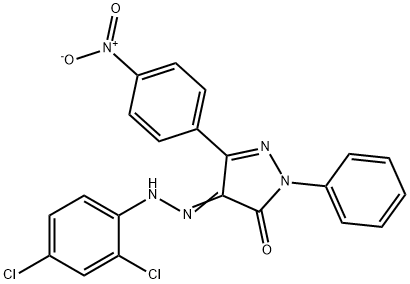 4-[(2,4-dichlorophenyl)hydrazono]-5-(4-nitrophenyl)-2-phenyl-2,4-dihydro-3H-pyrazol-3-one Struktur