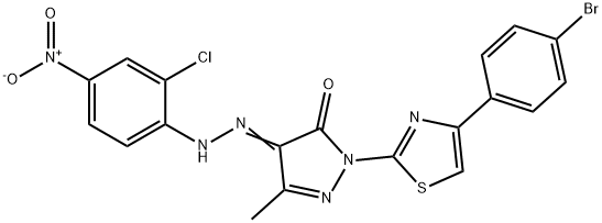 2-[4-(4-bromophenyl)-1,3-thiazol-2-yl]-4-[(2-chloro-4-nitrophenyl)hydrazono]-5-methyl-2,4-dihydro-3H-pyrazol-3-one Struktur