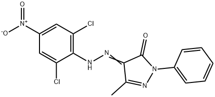 4-[(2,6-dichloro-4-nitrophenyl)hydrazono]-5-methyl-2-phenyl-2,4-dihydro-3H-pyrazol-3-one Struktur