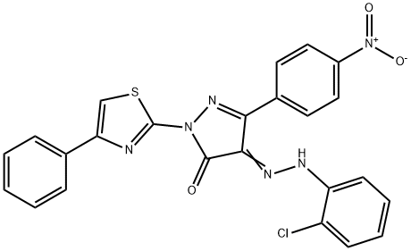 4-[(2-chlorophenyl)hydrazono]-5-(4-nitrophenyl)-2-(4-phenyl-1,3-thiazol-2-yl)-2,4-dihydro-3H-pyrazol-3-one Struktur