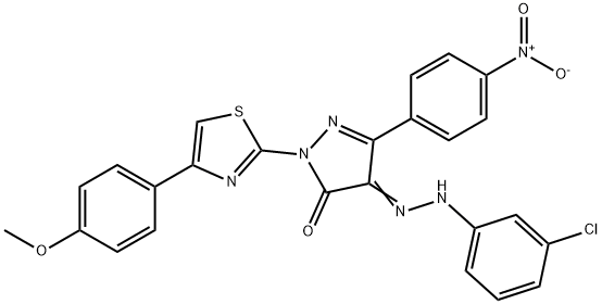 4-[(3-chlorophenyl)hydrazono]-2-[4-(4-methoxyphenyl)-1,3-thiazol-2-yl]-5-(4-nitrophenyl)-2,4-dihydro-3H-pyrazol-3-one Struktur