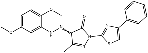 4-[(2,5-dimethoxyphenyl)hydrazono]-5-methyl-2-(4-phenyl-1,3-thiazol-2-yl)-2,4-dihydro-3H-pyrazol-3-one Struktur