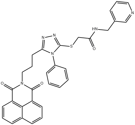 2-((5-(3-(1,3-dioxo-1H-benzo[de]isoquinolin-2(3H)-yl)propyl)-4-phenyl-4H-1,2,4-triazol-3-yl)thio)-N-(pyridin-3-ylmethyl)acetamide Struktur