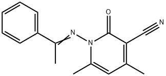 4,6-dimethyl-2-oxo-1-[(1-phenylethylidene)amino]-1,2-dihydro-3-pyridinecarbonitrile Struktur