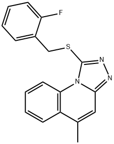 1-((2-fluorobenzyl)thio)-5-methyl-[1,2,4]triazolo[4,3-a]quinoline Struktur