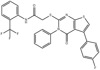 2-((5-(4-fluorophenyl)-4-oxo-3-phenyl-3,4-dihydrothieno[2,3-d]pyrimidin-2-yl)thio)-N-(2-(trifluoromethyl)phenyl)acetamide Struktur