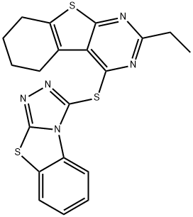 4-(benzo[4,5]thiazolo[2,3-c][1,2,4]triazol-3-ylthio)-2-ethyl-5,6,7,8-tetrahydrobenzo[4,5]thieno[2,3-d]pyrimidine Struktur