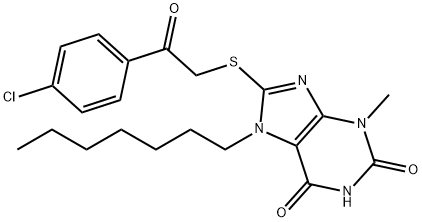 8-((2-(4-chlorophenyl)-2-oxoethyl)thio)-7-heptyl-3-methyl-3,7-dihydro-1H-purine-2,6-dione Struktur