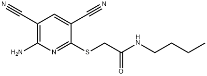 2-[(6-amino-3,5-dicyanopyridin-2-yl)sulfanyl]-N-butylacetamide Struktur