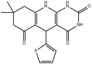 8,8-dimethyl-5-(thiophen-2-yl)-5,8,9,10-tetrahydropyrimido[4,5-b]quinoline-2,4,6(1H,3H,7H)-trione Struktur