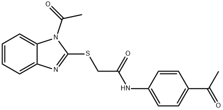 2-(1-acetylbenzimidazol-2-yl)sulfanyl-N-(4-acetylphenyl)acetamide Struktur