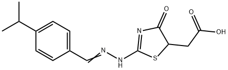 {2-[(2E)-2-(4-isopropylbenzylidene)hydrazino]-4-oxo-4,5-dihydro-1,3-thiazol-5-yl}acetic acid Struktur