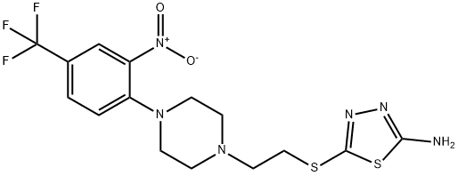 5-[(2-{4-[2-nitro-4-(trifluoromethyl)phenyl]piperazin-1-yl}ethyl)sulfanyl]-1,3,4-thiadiazol-2-amine Struktur