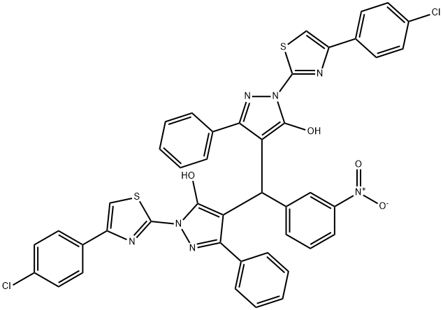 4,4'-[(3-nitrophenyl)methylene]bis{1-[4-(4-chlorophenyl)-1,3-thiazol-2-yl]-3-phenyl-1H-pyrazol-5-ol} Struktur