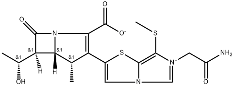 (4S,5R,6S)-3-[6-(2-amino-2-oxoethyl)-7-methylsulfanylimidazo[5,1-b][1,3]thiazol-6-ium-2-yl]-6-[(1R)-1-hydroxyethyl]-4-methyl-7-oxo-1-azabicyclo[3.2.0]hept-2-ene-2-carboxylate Struktur