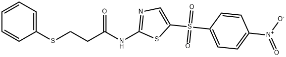 N-(5-((4-nitrophenyl)sulfonyl)thiazol-2-yl)-3-(phenylthio)propanamide Struktur