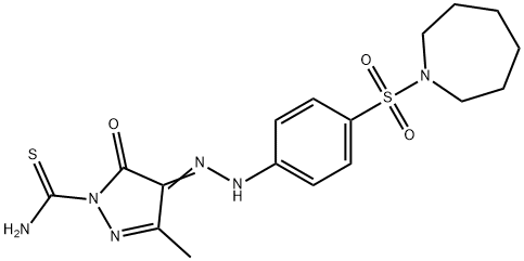 4-{[4-(1-azepanylsulfonyl)phenyl]hydrazono}-3-methyl-5-oxo-4,5-dihydro-1H-pyrazole-1-carbothioamide Struktur