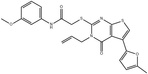 2-((3-allyl-5-(5-methylfuran-2-yl)-4-oxo-3,4-dihydrothieno[2,3-d]pyrimidin-2-yl)thio)-N-(3-methoxyphenyl)acetamide Struktur