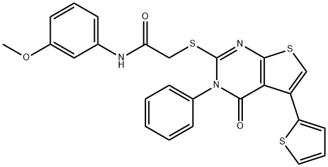 N-(3-methoxyphenyl)-2-((4-oxo-3-phenyl-5-(thiophen-2-yl)-3,4-dihydrothieno[2,3-d]pyrimidin-2-yl)thio)acetamide Struktur